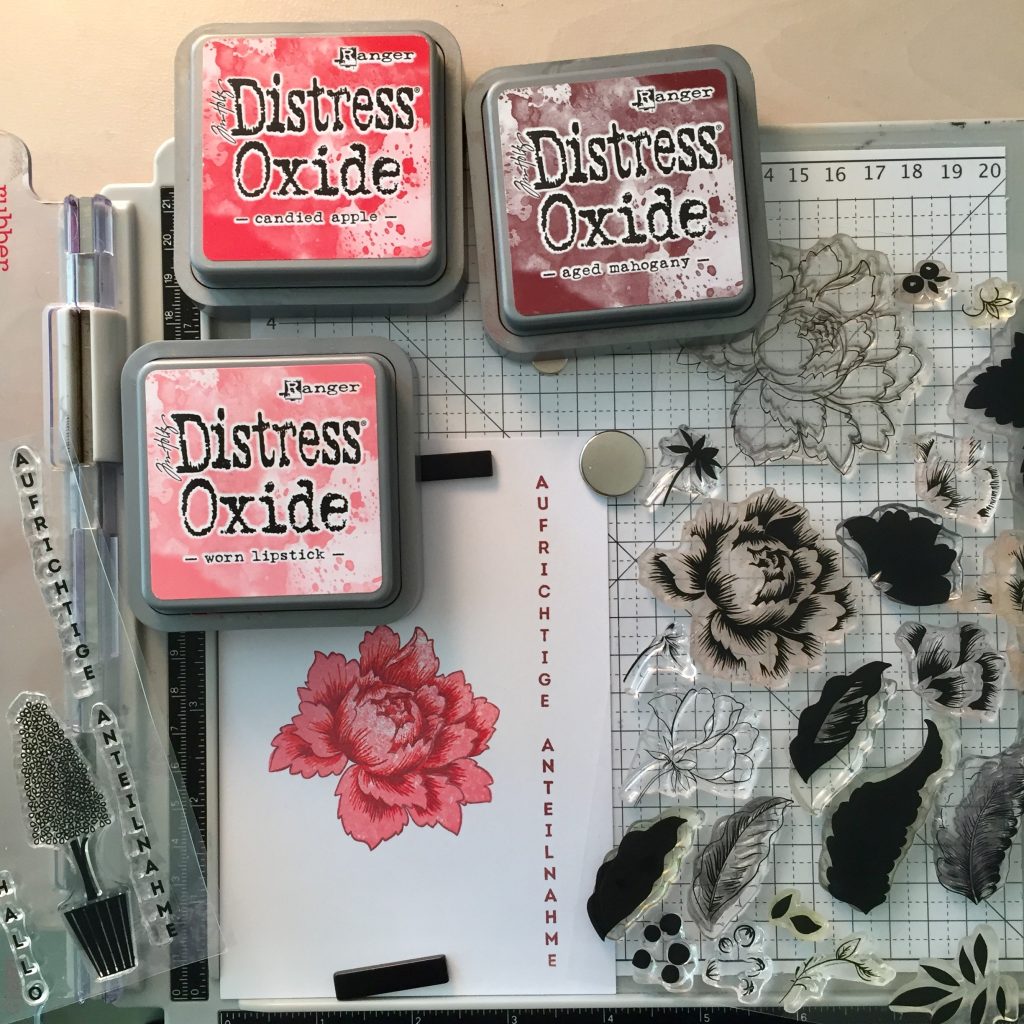 Blüte und Text stempeln
