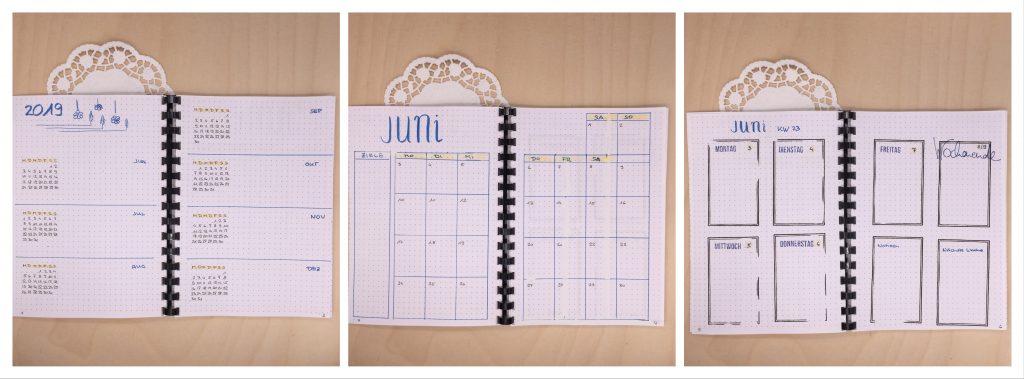 Bullet Journal Jahres- , Monats- und Wochenübersicht
