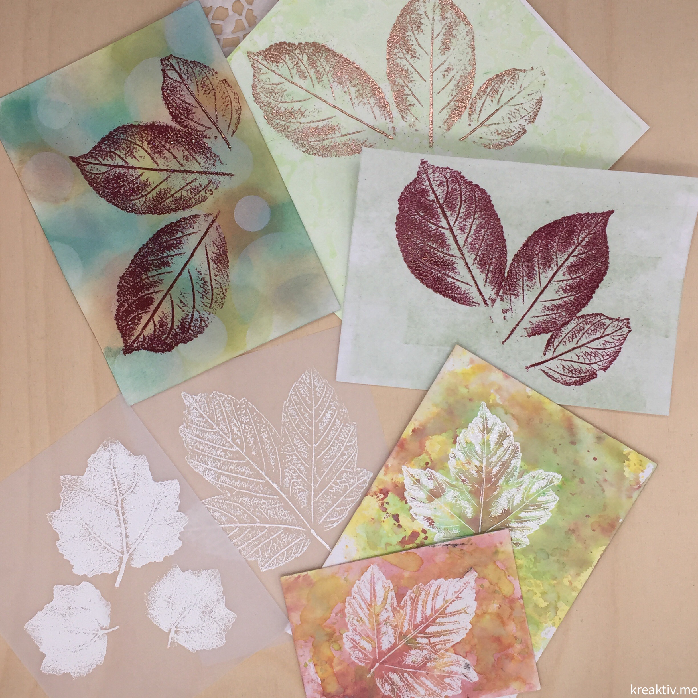Heat -Embossing mit Laubblättern