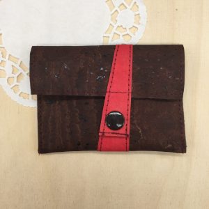 Mini-Portemonnaie Kork-Lederpapier, dunkelbraun-rot