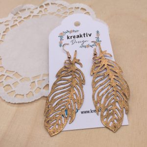 Lederpapier Ohrring Feder, schwarz-gold