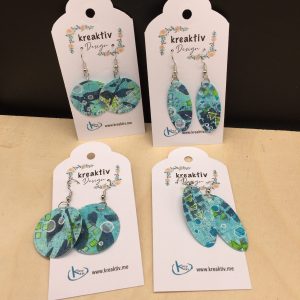 Lederpapier Ohrring oval, blau-limette Übersicht