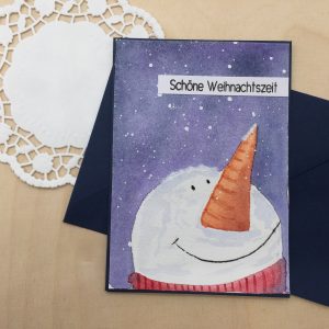 Weihnachtskarte Aquarell Schneemann