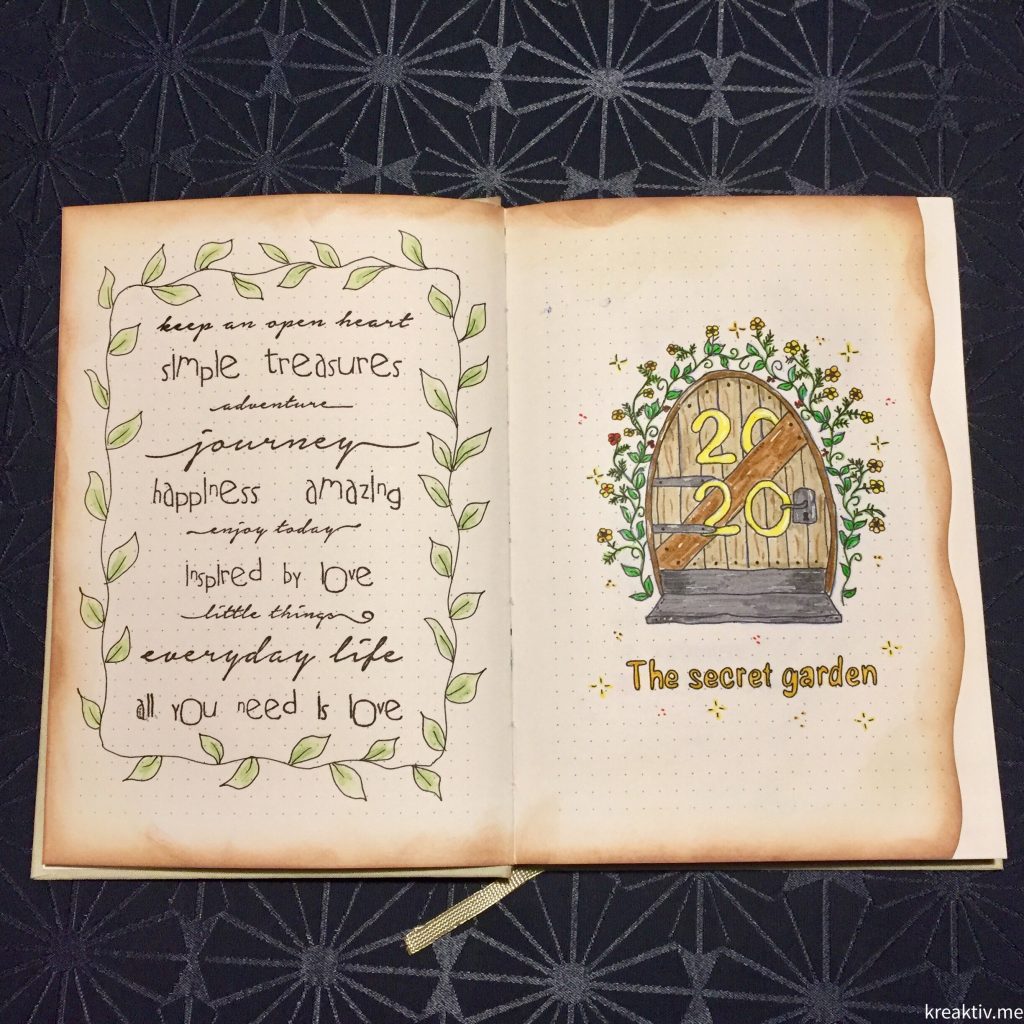 Titelseite Bullet Journal 2020. The secret garden