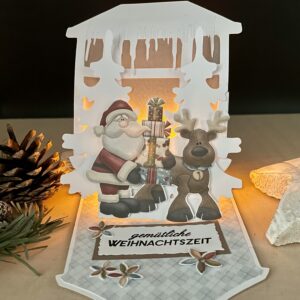 Easelkarte Samichlaus und Rentier mit Licht