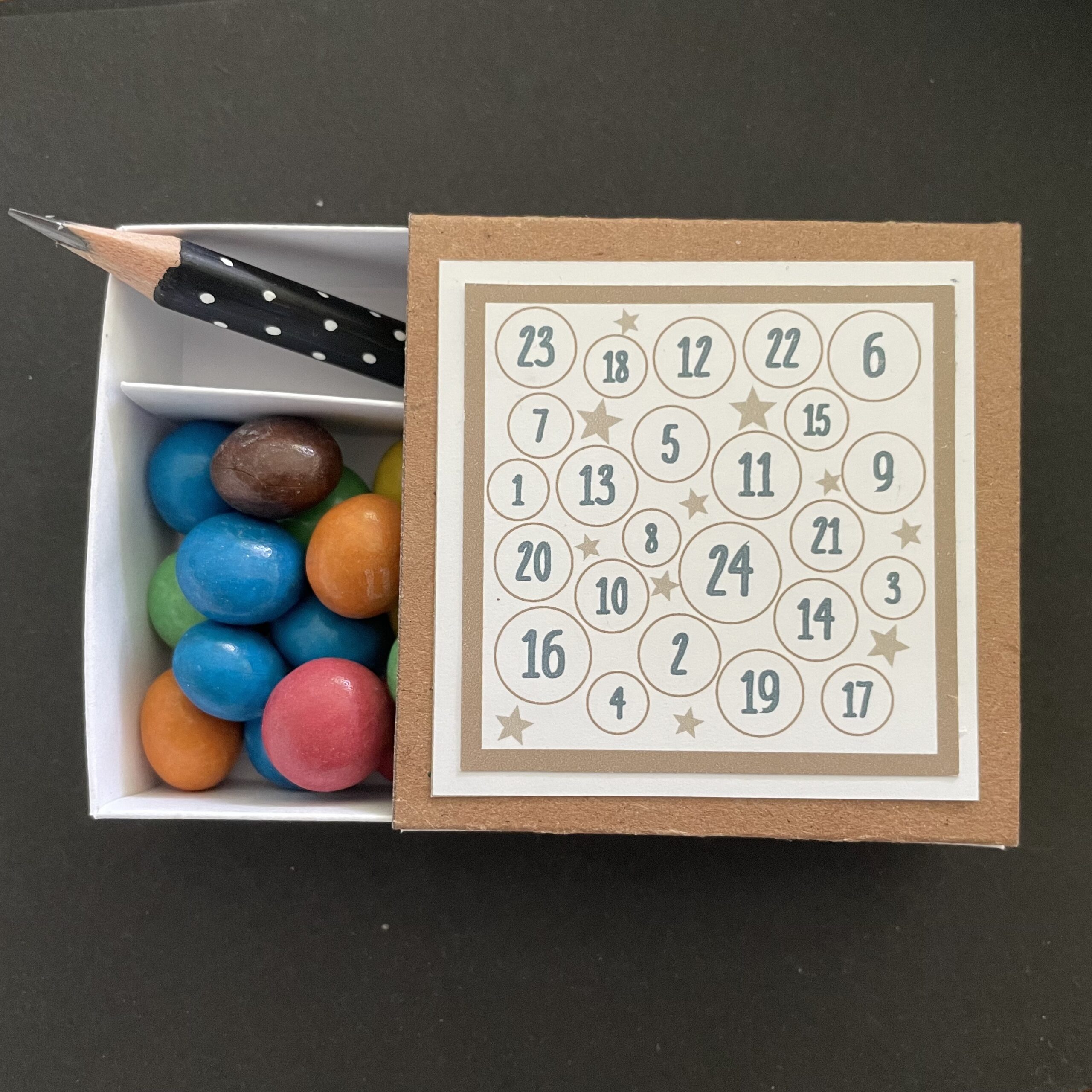 Schokolinsen Adventskalender Detailansicht