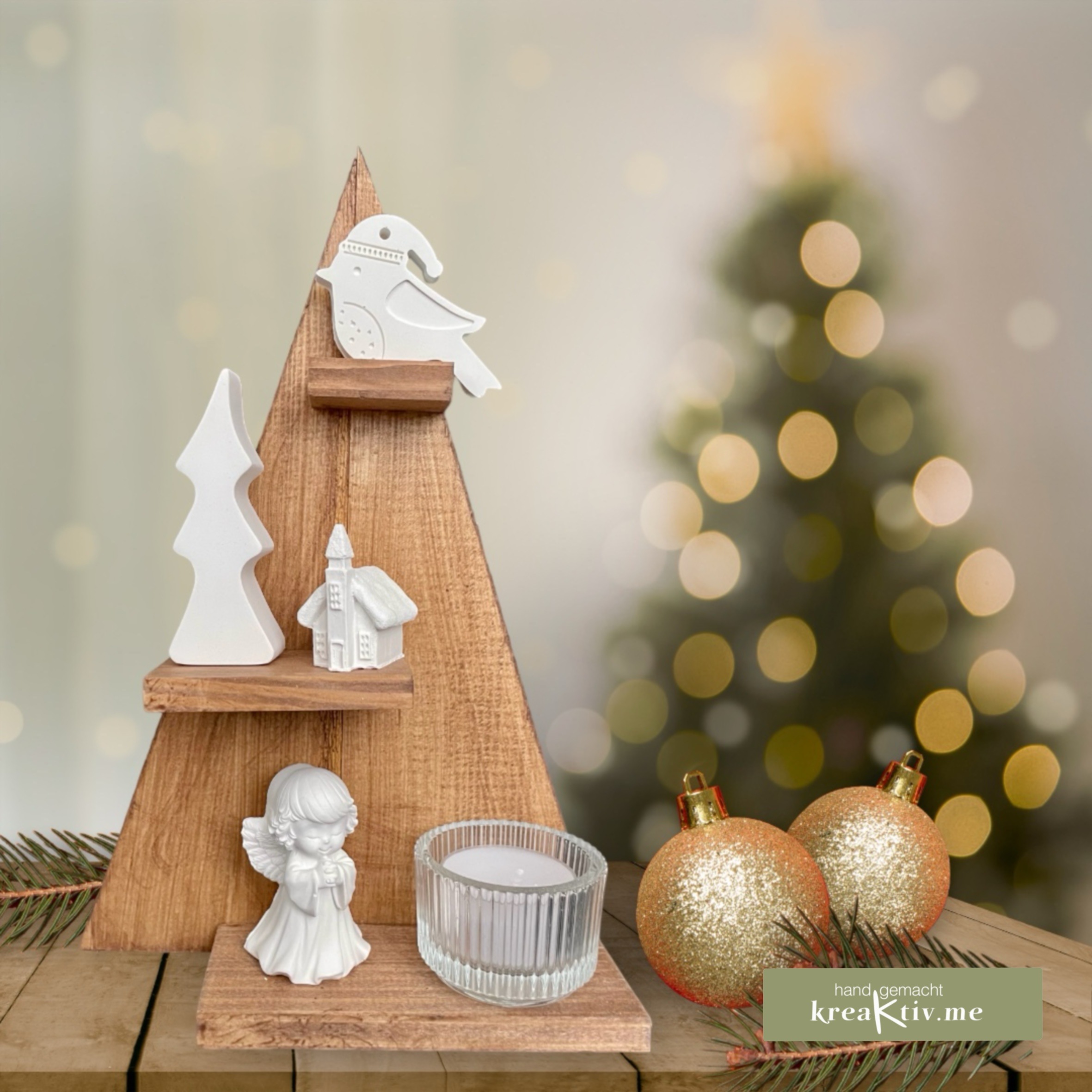 Tannenbaum Setzkasten mit Giesskeramik-Deko