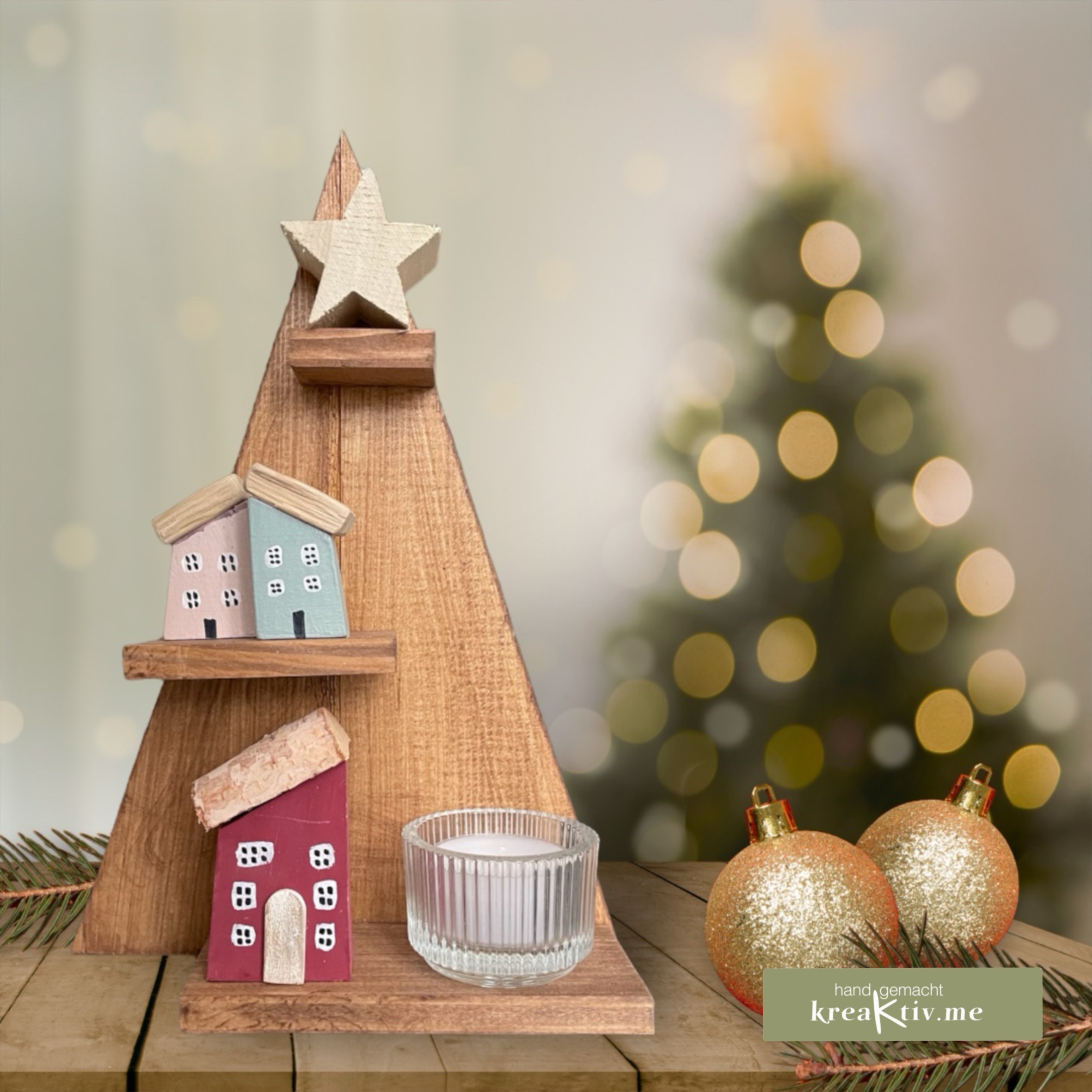 Tannenbaum Setzkasten mit Holzhäuschen